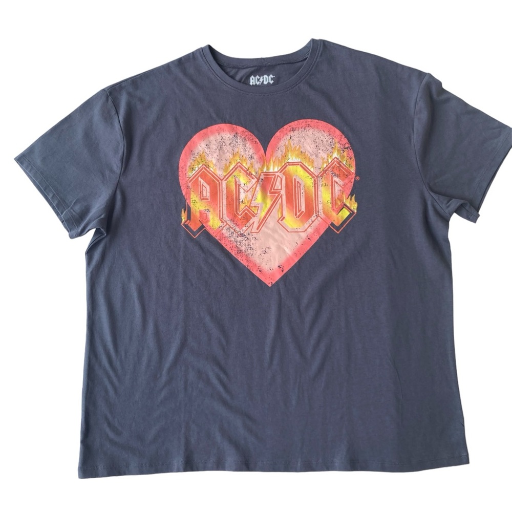 ACDC T-Shirt XL Gray Heart Flame Fire Rock & Roll Perryscope Productions New